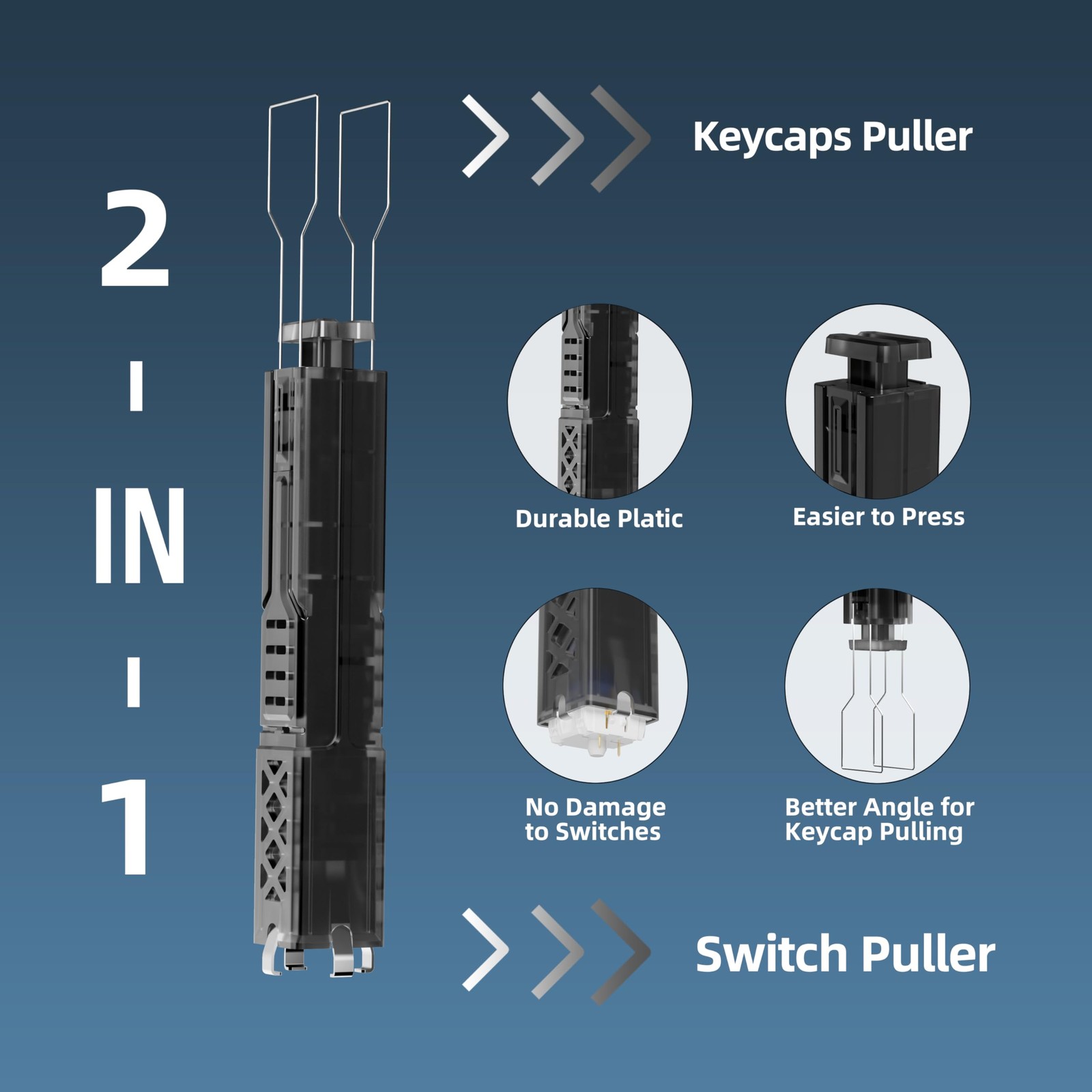 Translucent 2-in-1 Switch Puller Keycap Puller for Hot-Swappable Mechanical K...