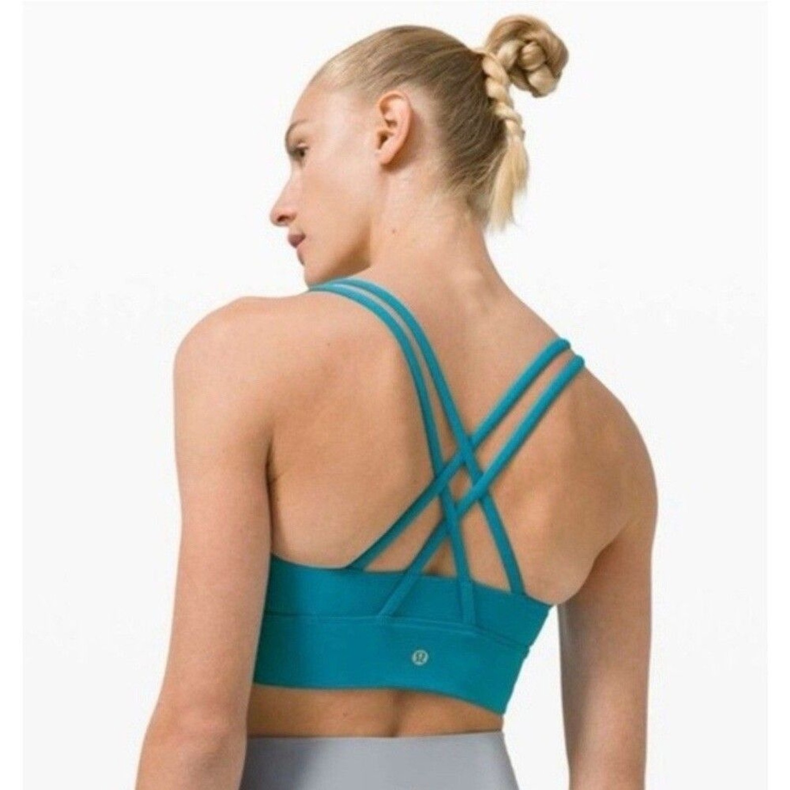 LULULEMON Sports Bra Women Size 6 ENERGY High-Neck Longline Zip Hawaiian Blue