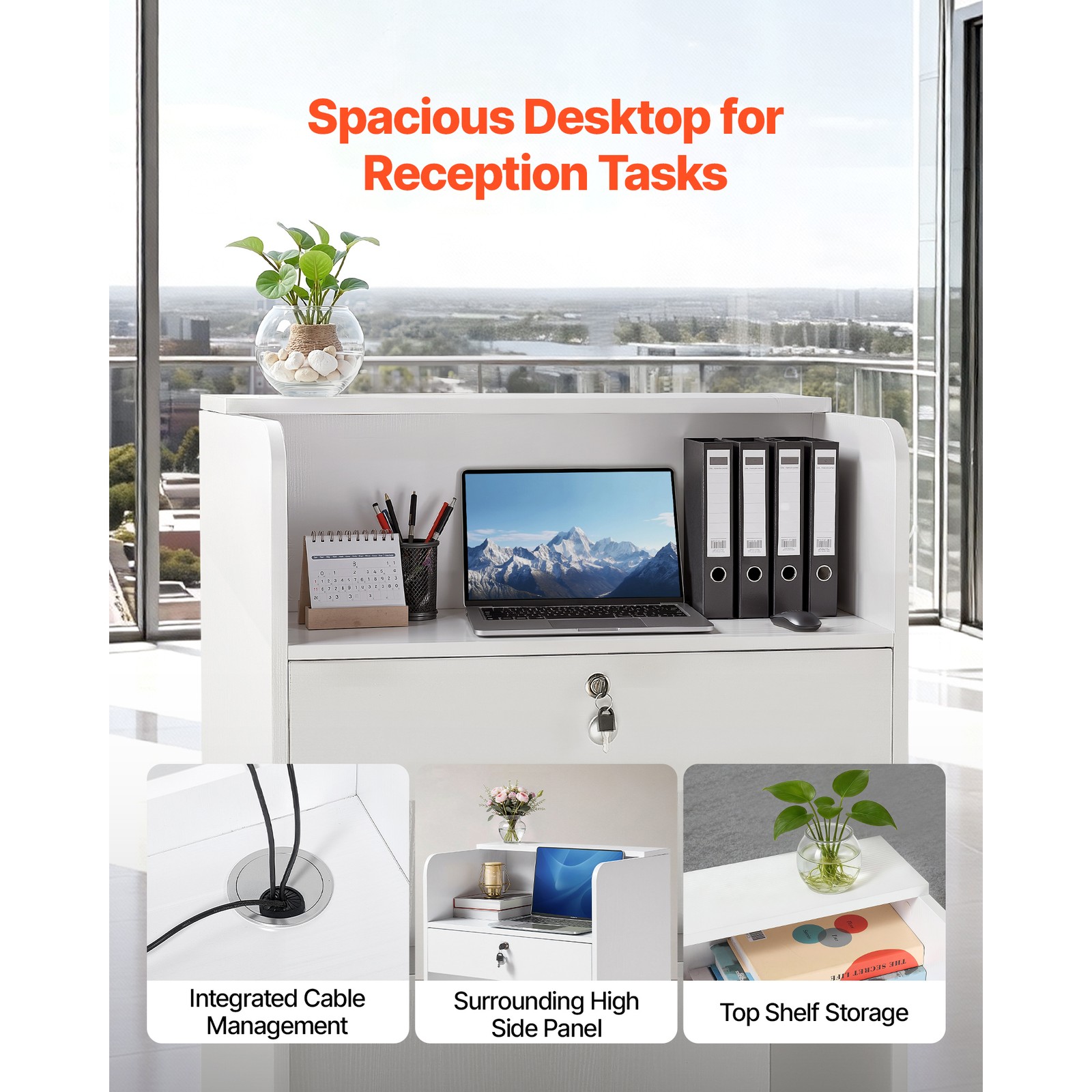 Uimoso Reception Desk 23.6-inch Compact Rectangular Counter with Storage Drawer