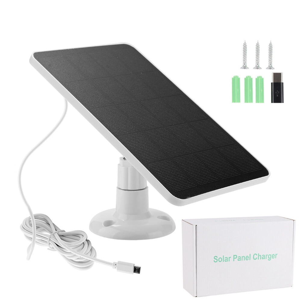 Solar Battery Charger Micro USB+Type-C Charging Solar Panel for Security Camera