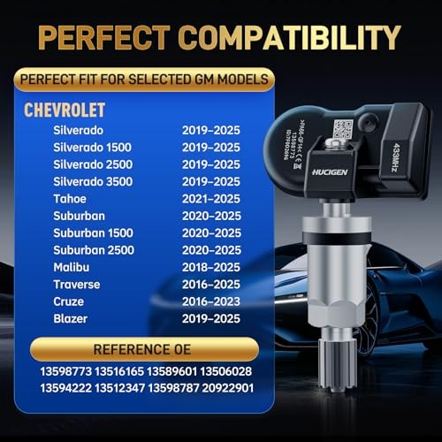 Chevy TPMS Sensor, Pre-Programmed 433MHz for Silverado 2019-2025, Traverse