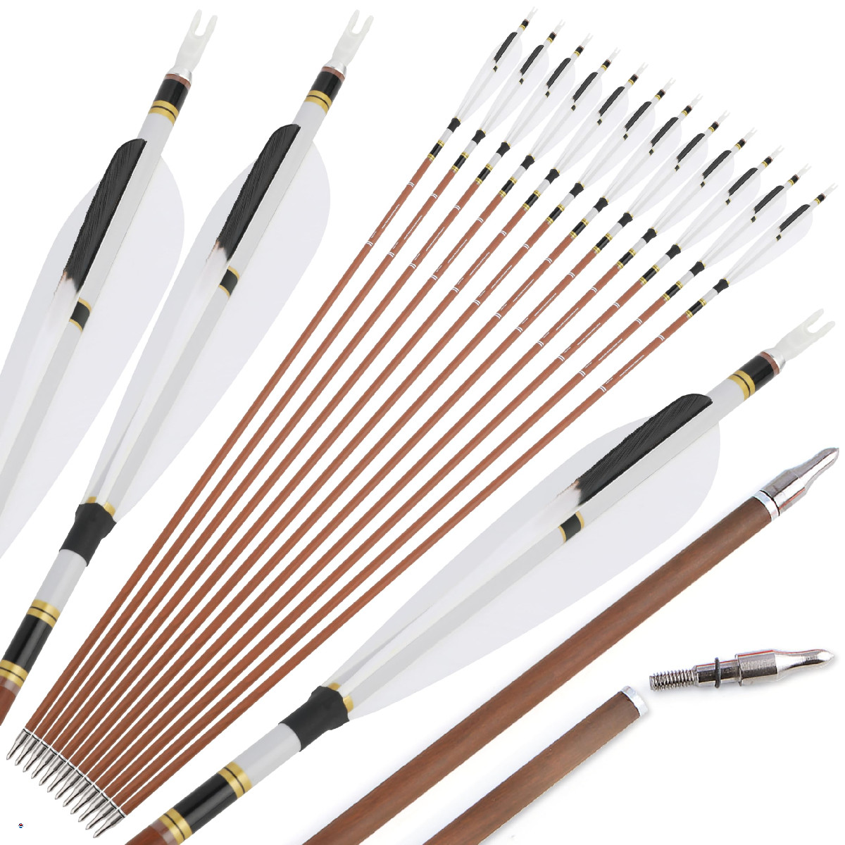 ZSHJGJR 31" Carbon Hunting Arrows Spine 340-600 with Natural Feathers
