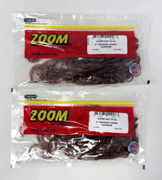 ZOOM ' 8" MAGNUM LIZARD ' PUMPKIN ' LOT OF 2 PACKS ' 9 PER PACK