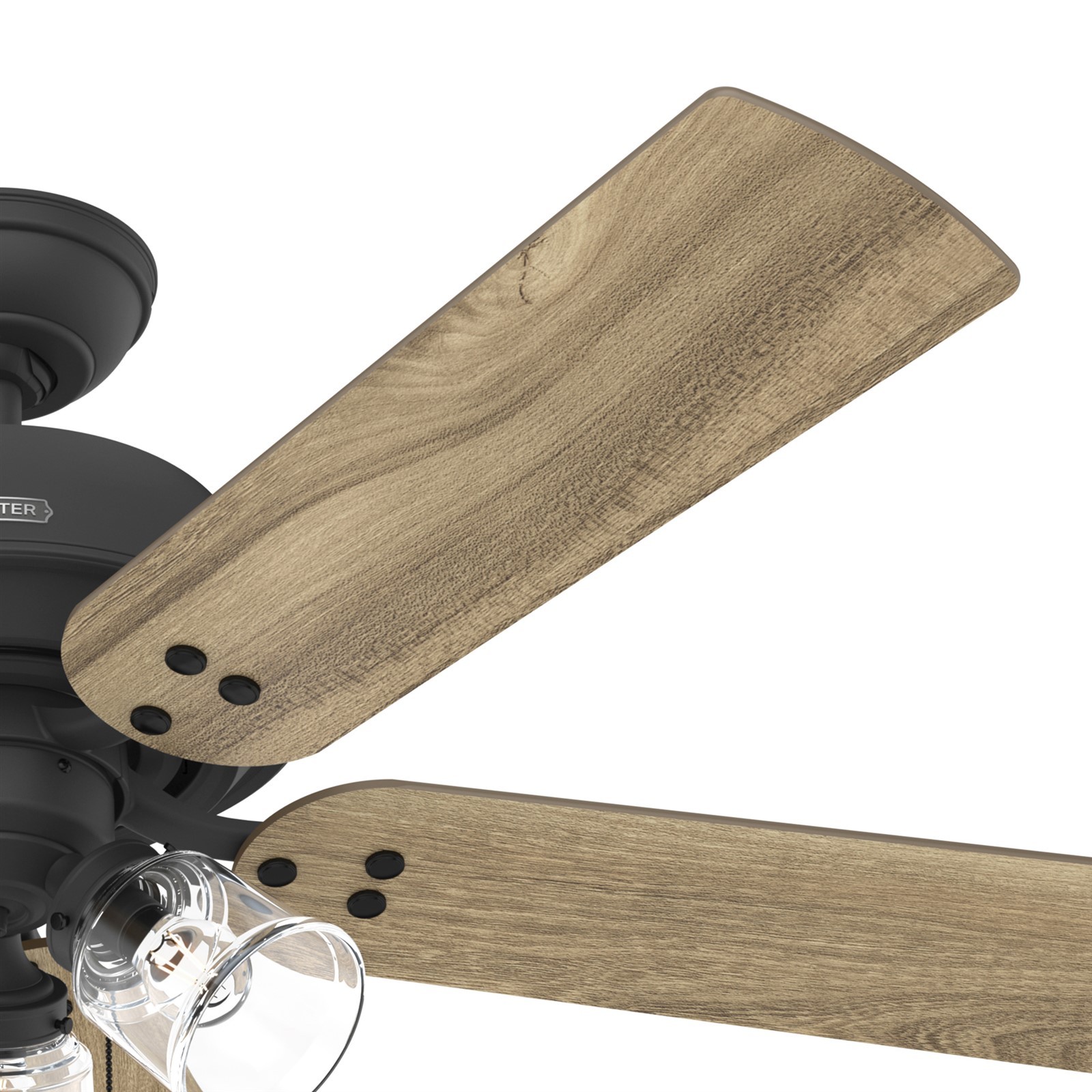 Hunter Fan 52 inch Matte Black Indoor Ceiling Fan with Light and Pull Chain
