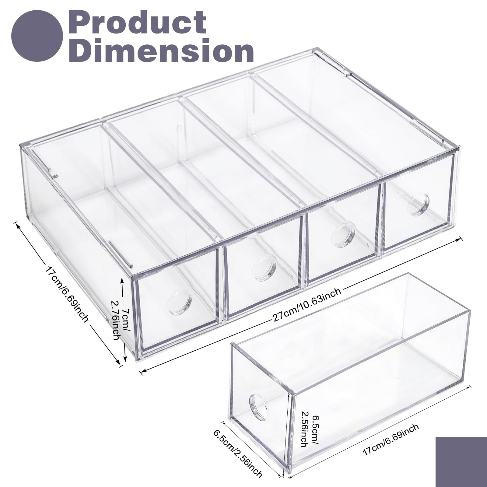 Desk Organizer with 4 Drawers, Stackable Desktop Storage Box with Removable D...