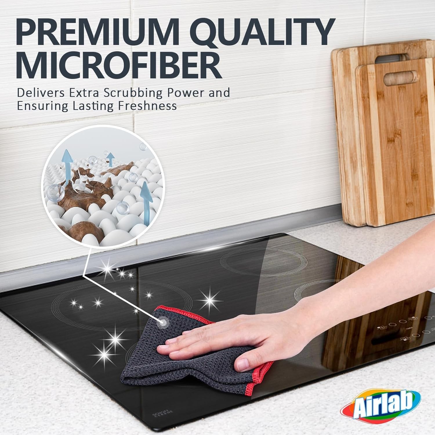 Absorbent Microfiber Cleaning Cloths - Quick Drying, 12x12, 6 Pack
