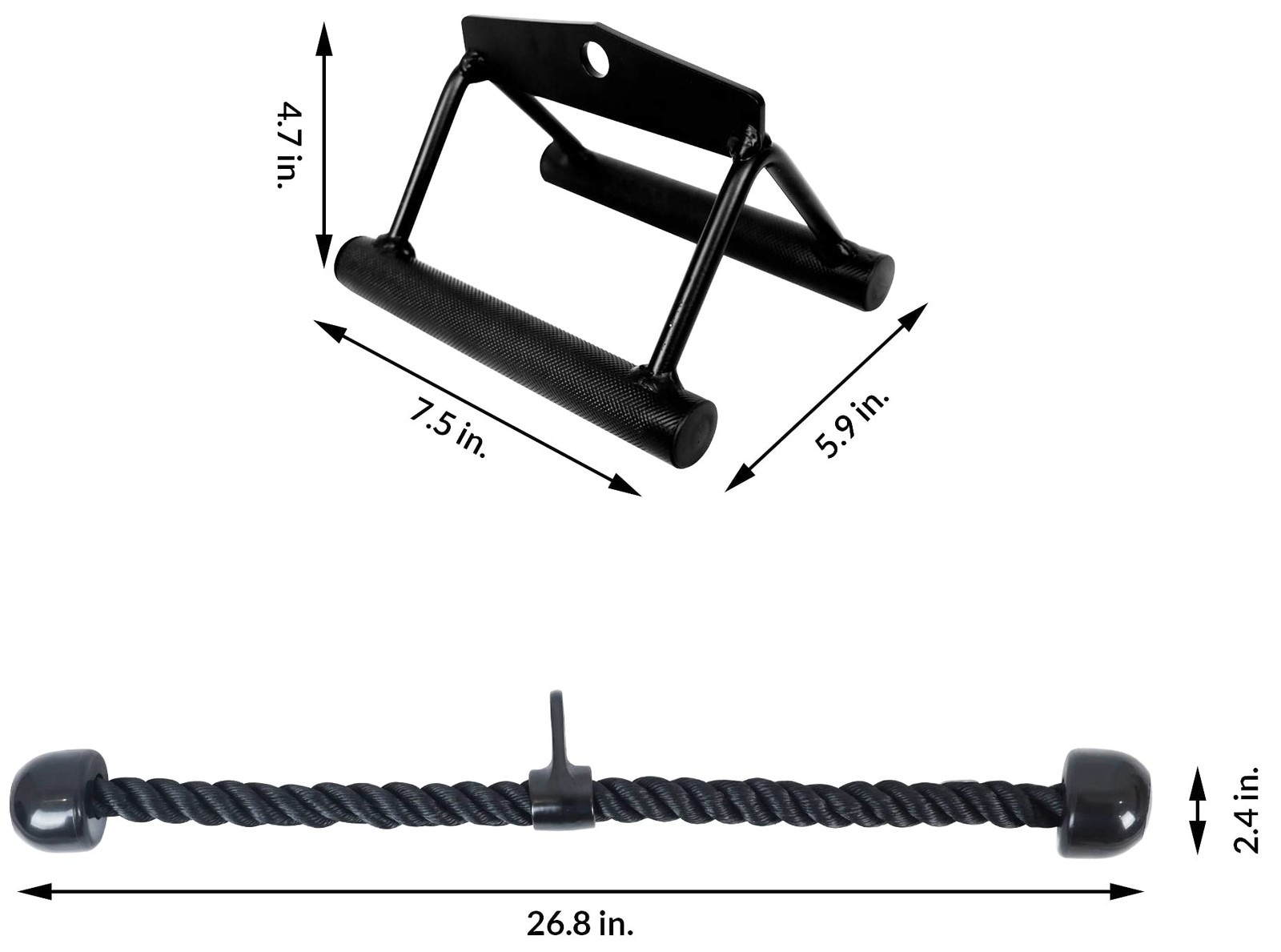 Fitvids Tricep Press Down Cable Attachment, LAT Pulldown Regular, Black