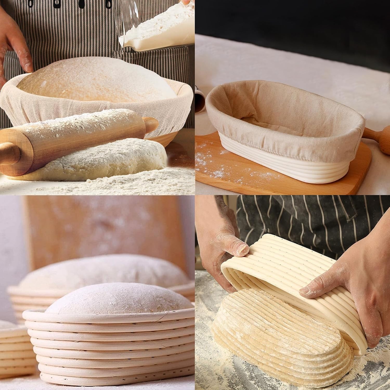 Bread Proofing Basket Set 2 Pack Rattan Sourdough Baskets for Baking