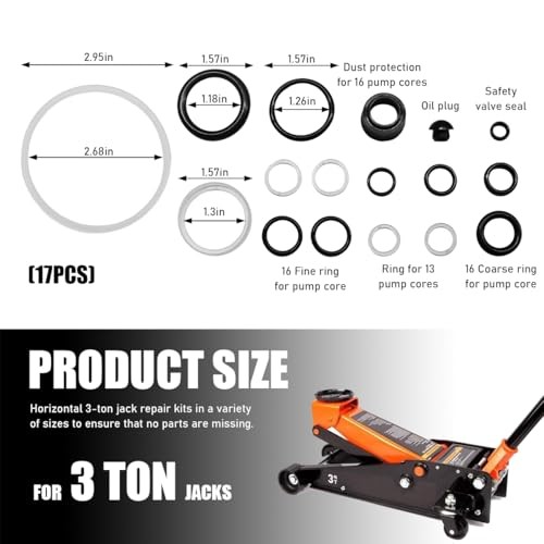 Floor Jack Seal Kit, 3 Ton Horizontal Hydraulic Jack O-Ring Seal with Oil 17PCS