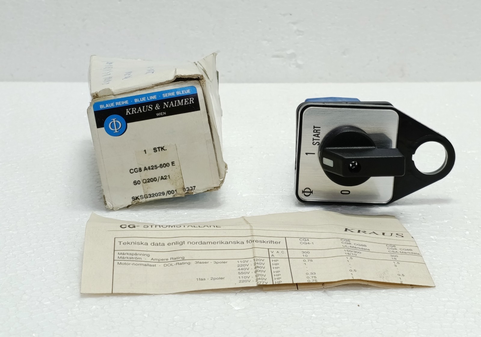 KRAUS & NAIMER CG8 A425-600 E Cam Switch 20A Rotary Selector NEW SURPLUS