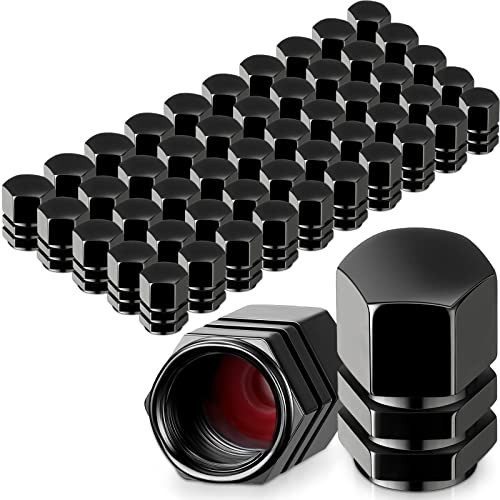 50 Pcs Tire Valve Stem Caps Metal Valve Caps Aluminum Hexagon Tires Black