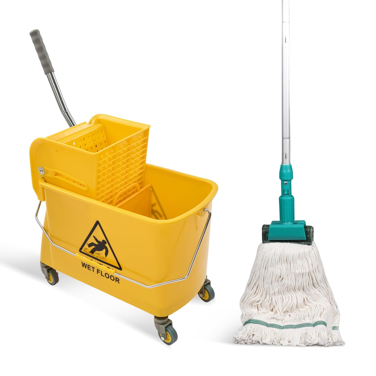 22 Qt (5.5 Gallon) Mop Bucket with Wringer for Floor Cleaning, Handle, Wheels...