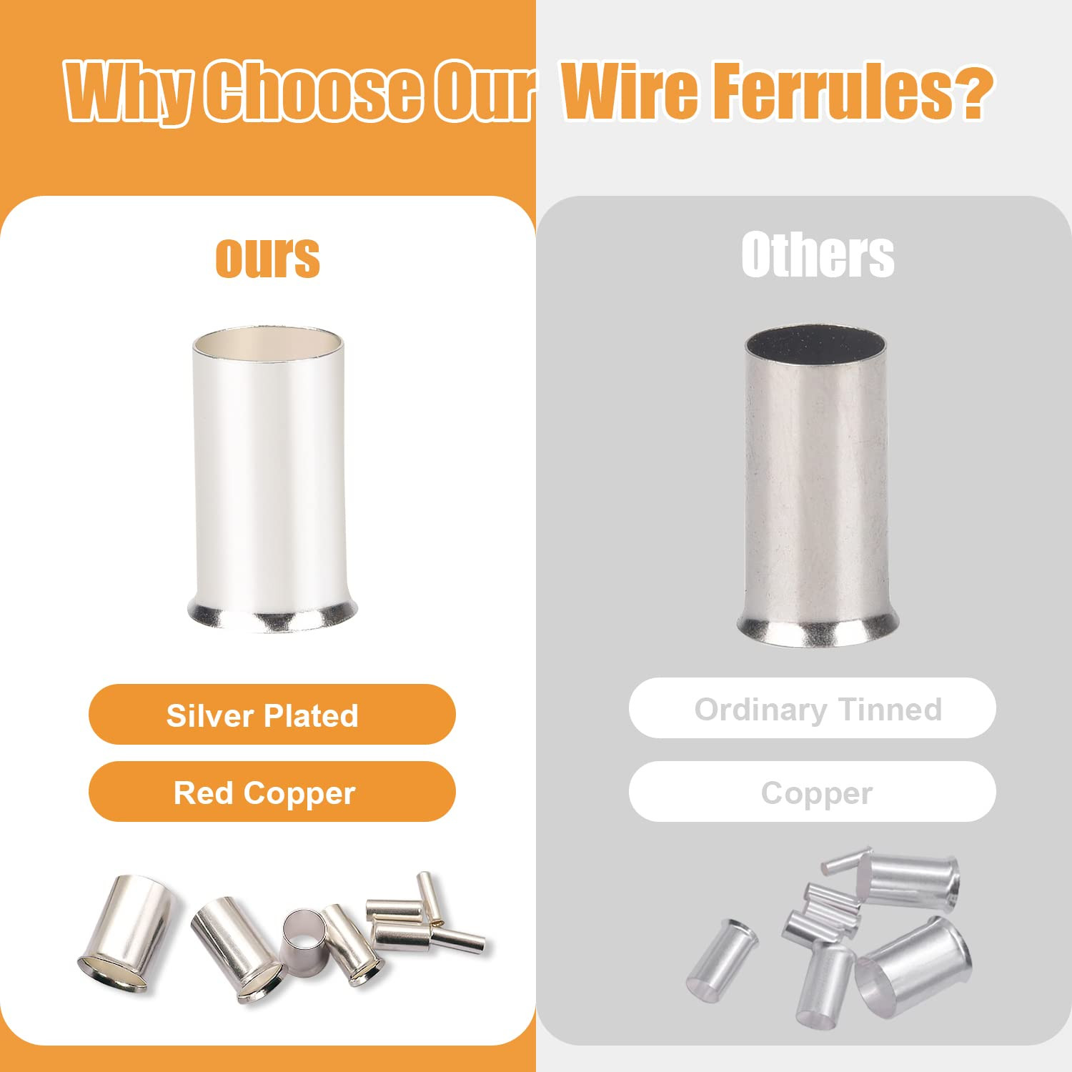 Wire Ferrules Kit 166Pc Silver Plated Copper Crimp Terminals Assorted AWG Sizes
