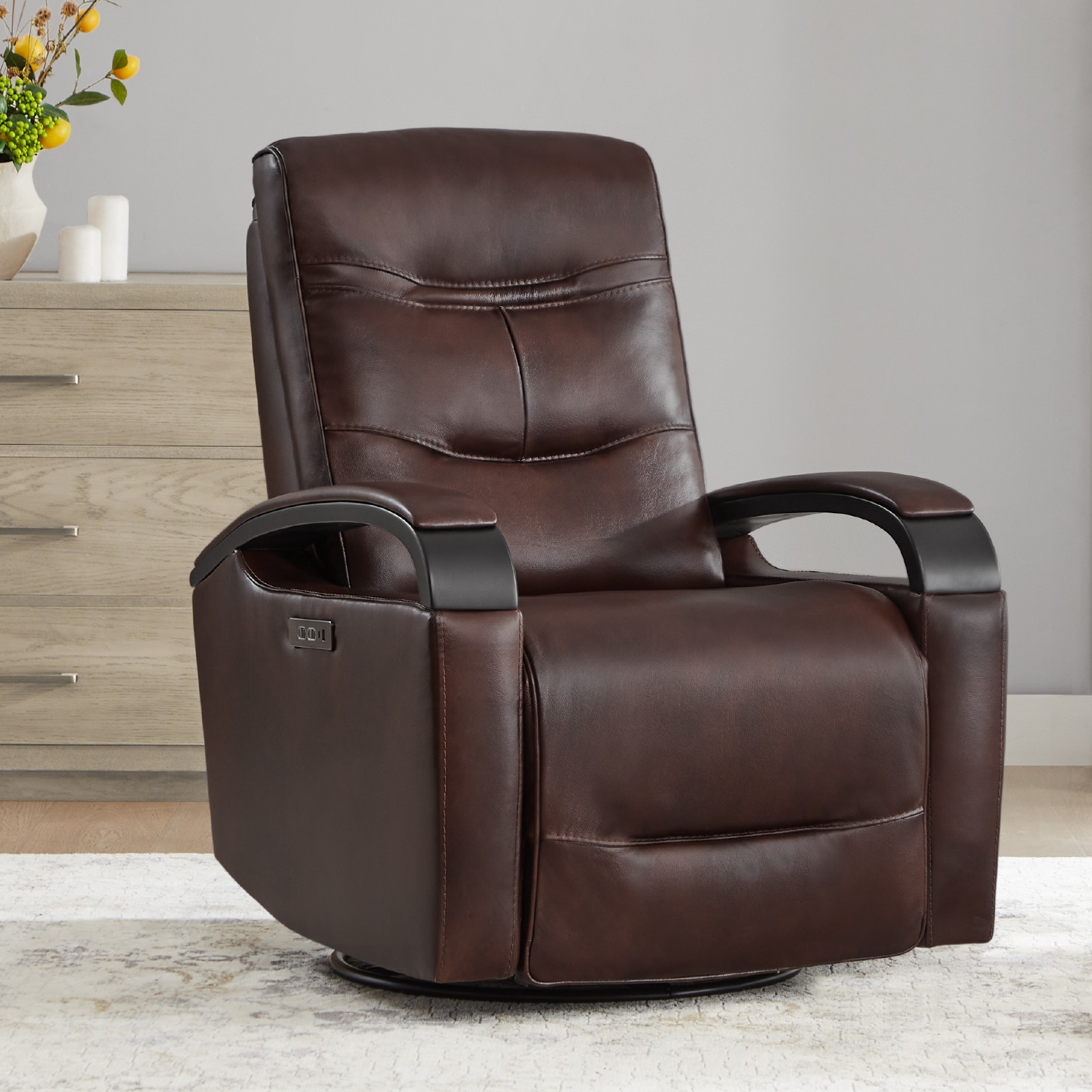 CHITA Genuine Leather Power Swivel Glider Rocker Recliner,Comfortable Headrest