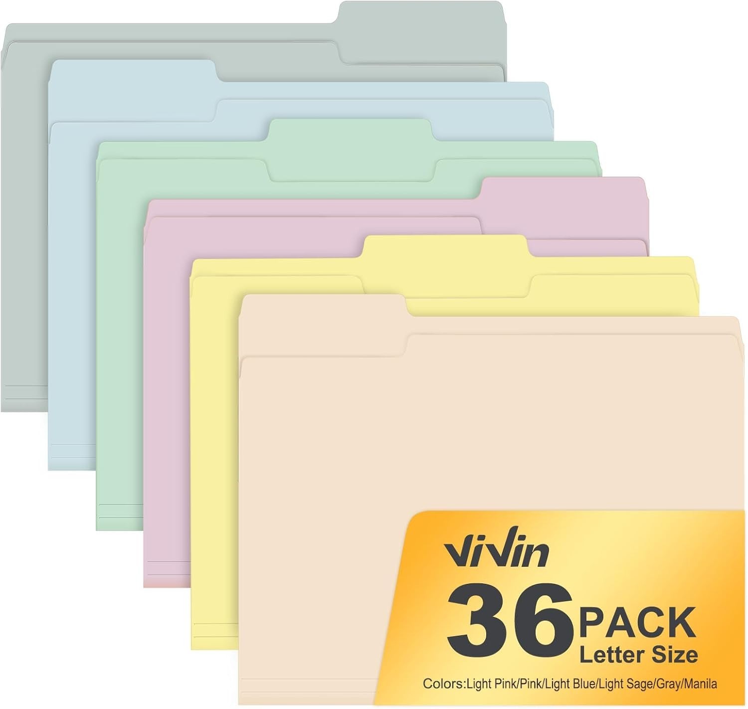 File Folders Fits 8.5 X 11 Letter Size Paper 1/3-Cut Tabs 36 Pack Manilla Colore