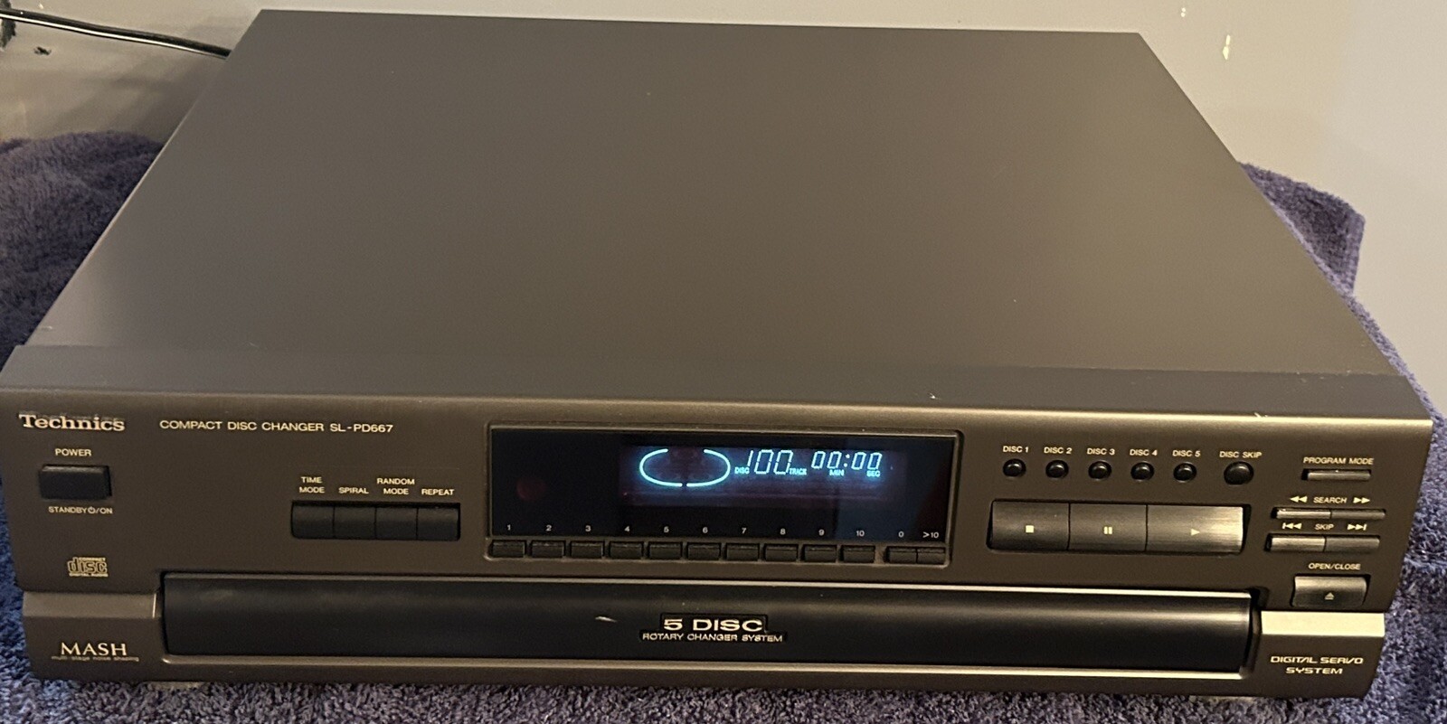 Technics SL-PD667 5 Disc Carousel CD Changer-No Remote-1994-Tested/Working