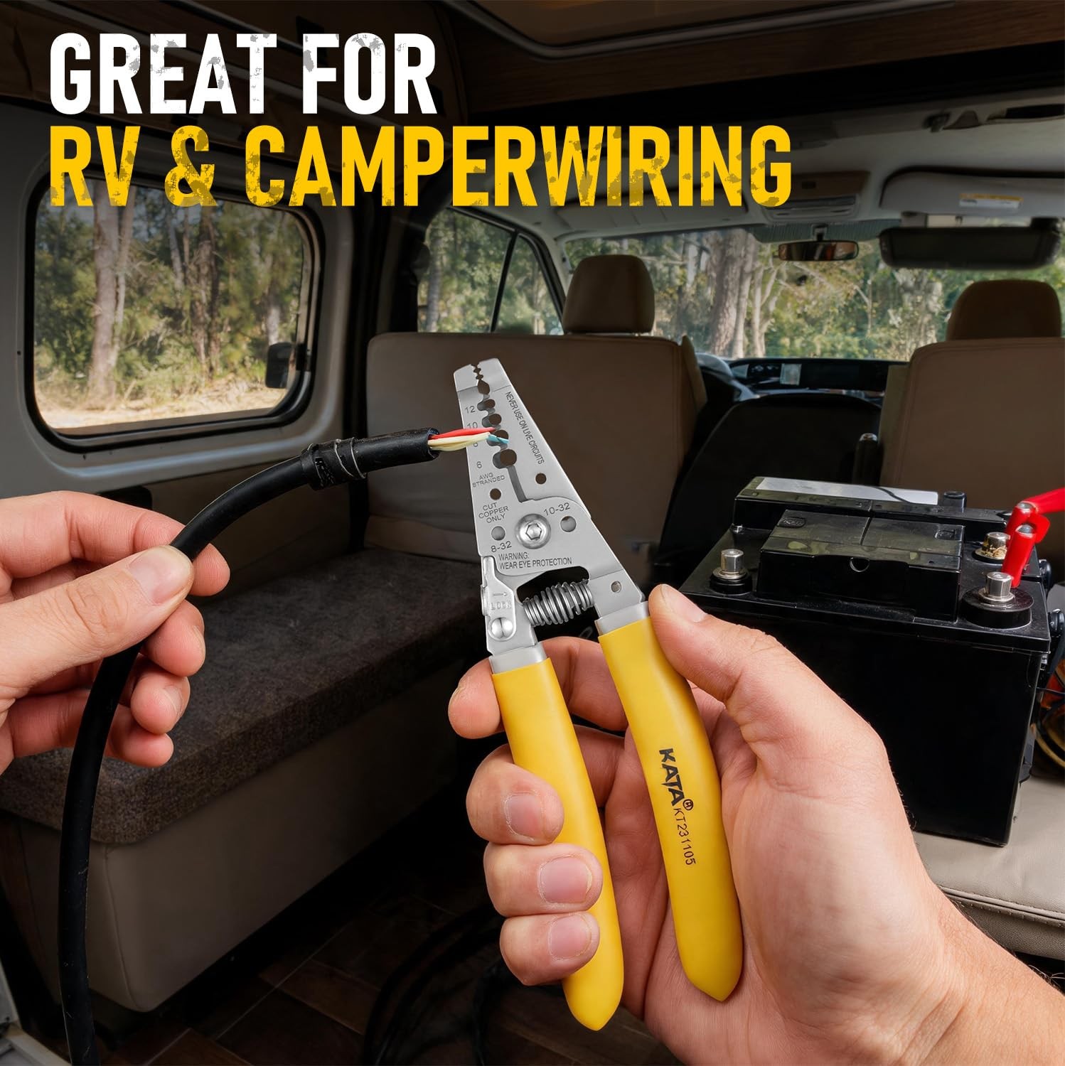 KATA 7 Inch Wire Stripper Cutter, Electrical Stripping Tool Yellow