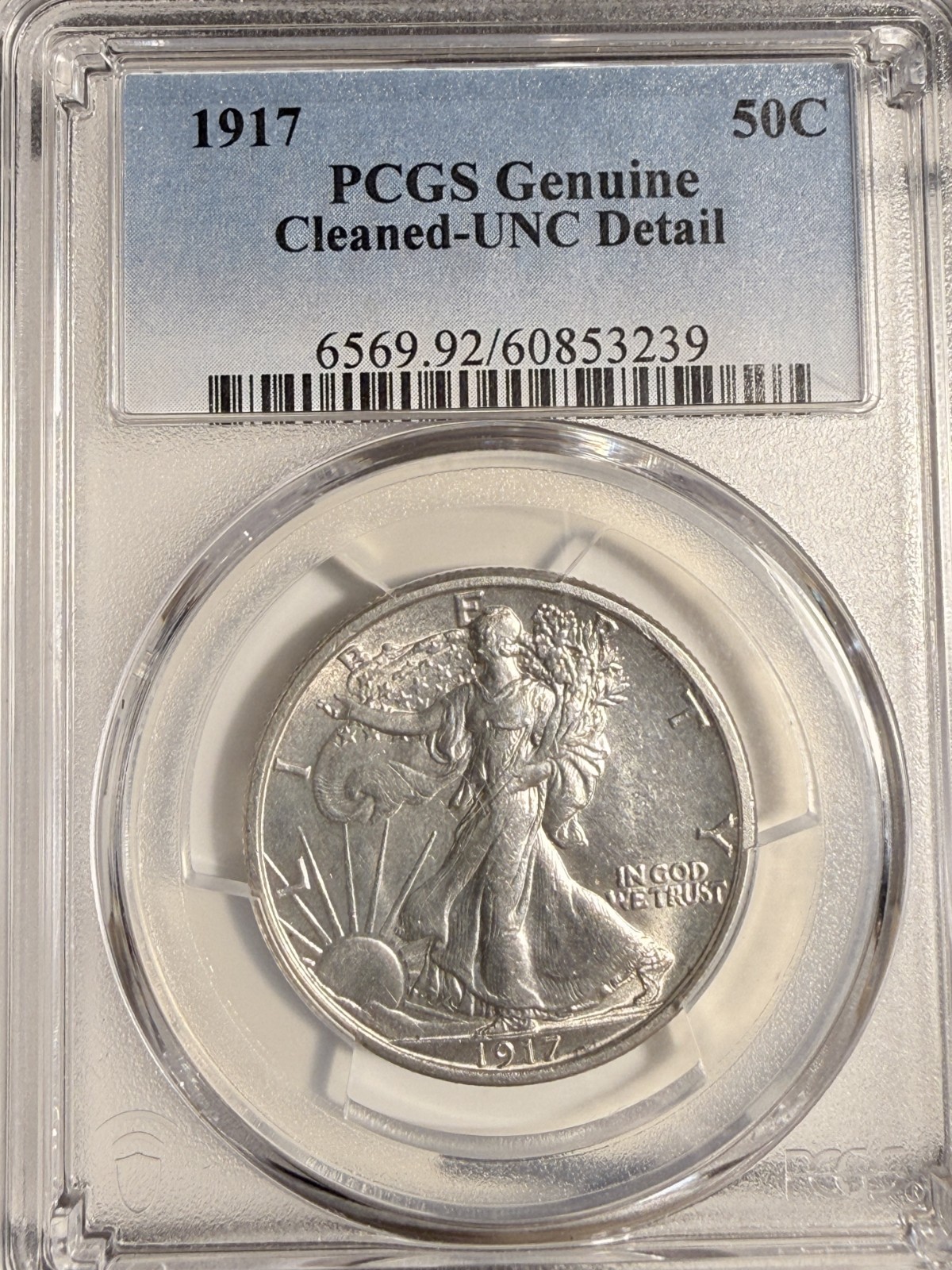 1917 Walking Liberty Half Dollar, Uncirculated Detail PCGS. (19952)