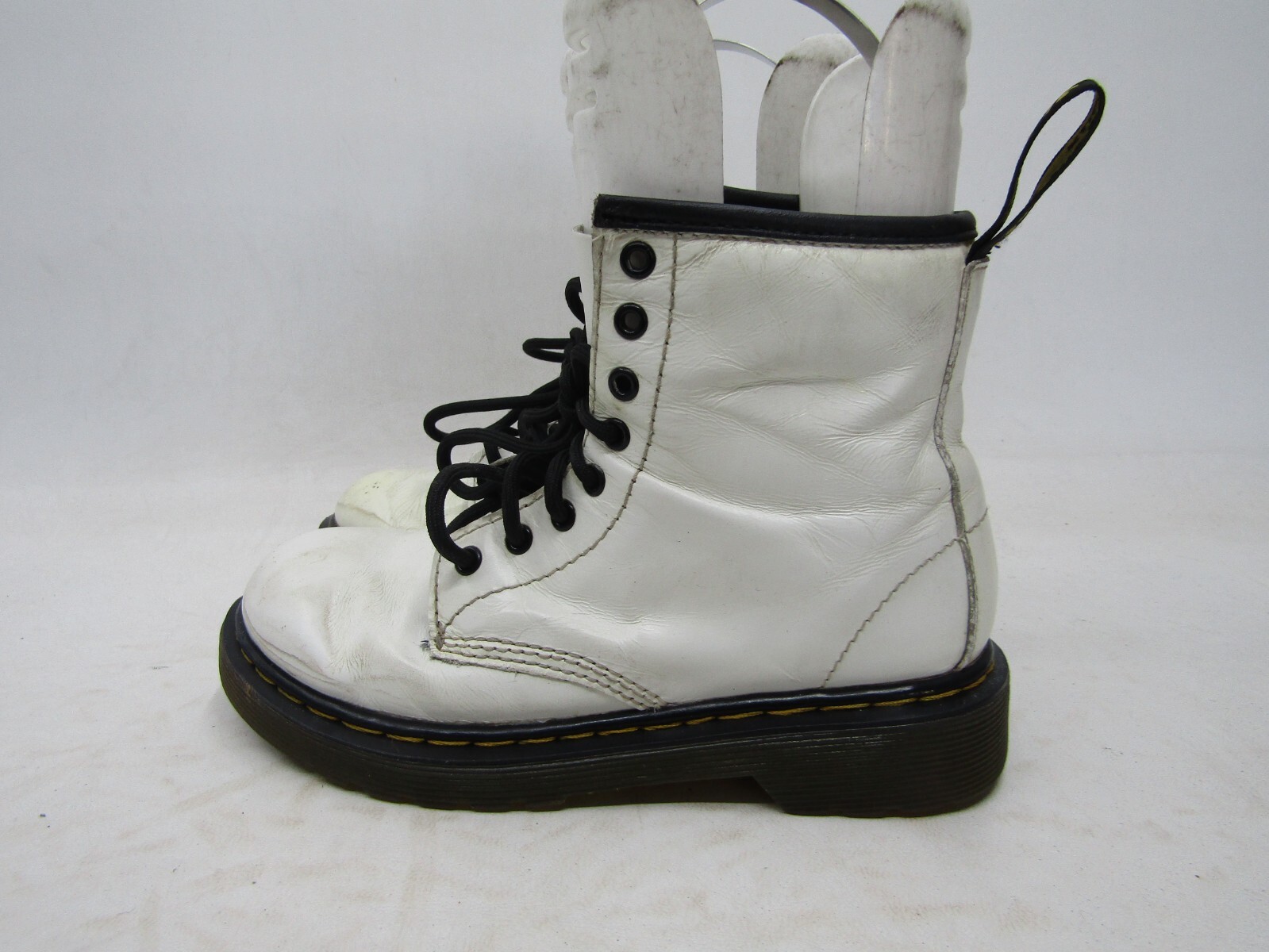 Dr. Martens Youth Size 1 White Leather Laces Zip 8 Eye Ankle Boots