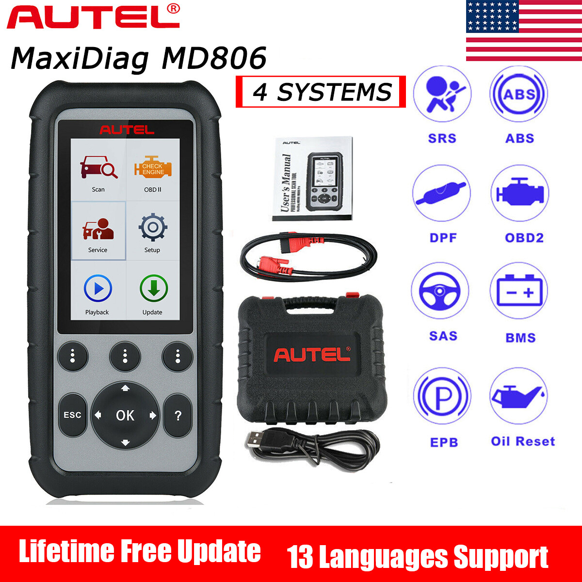 Autel MaxiDiag MD806 OBD2 Scanner ABS SRS Engine Transmission Diagnostic Scanner