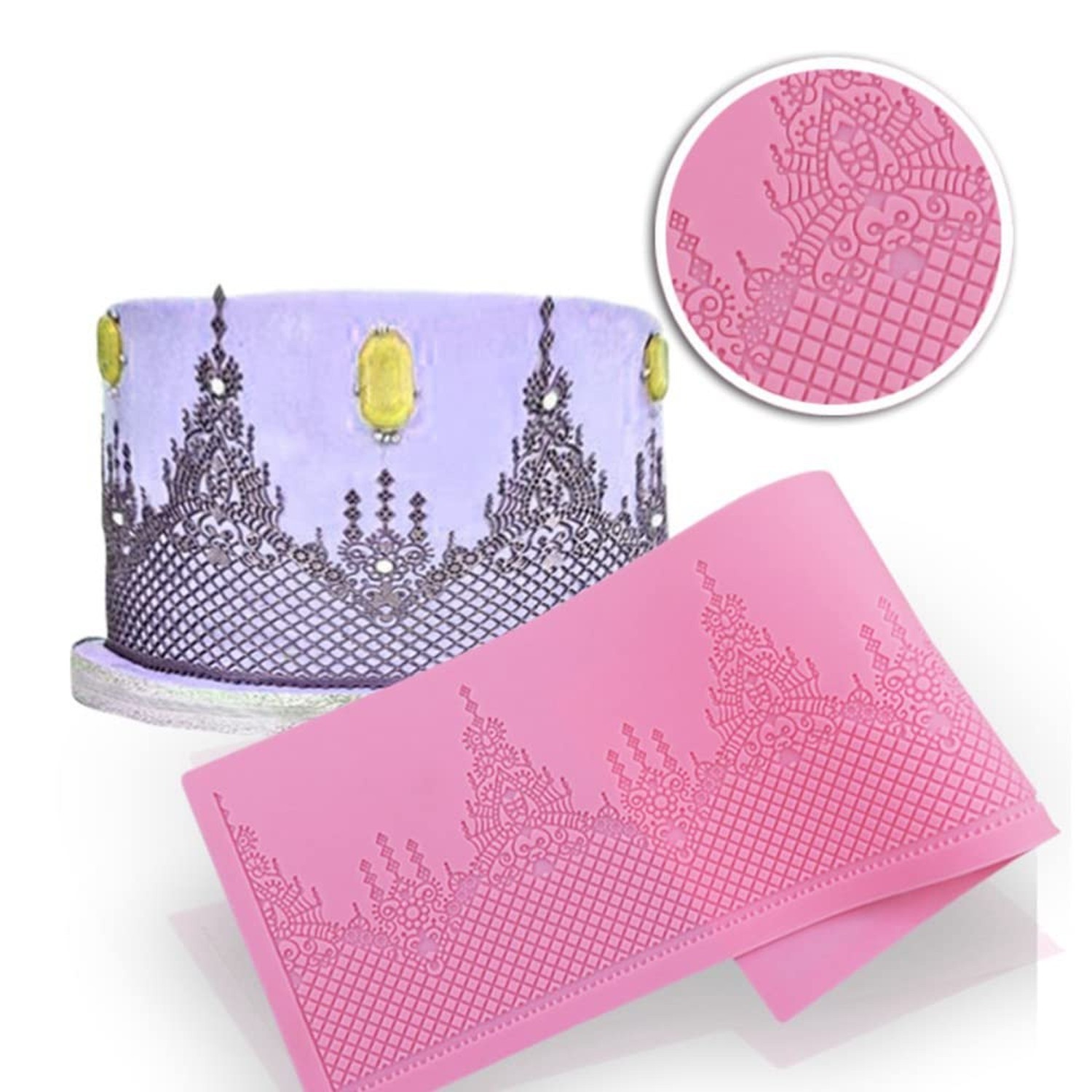 Embossing Lace Fondant Moulds, Crown Castle Border Lace Mat Wedding Cake Deco...