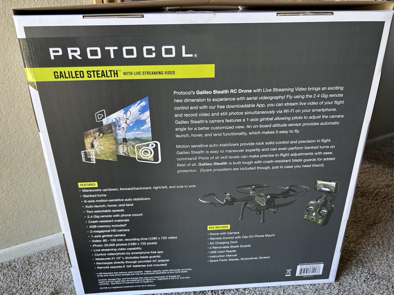 PROTOCOL Galileo Stealth RC Quadcopter Drone Camera FPV App Control
