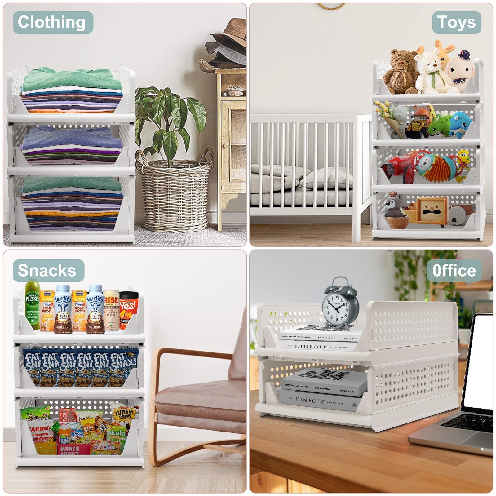 Stackable Foldable Storage Baskets, Folding Storage Bins, Closet Organizers a...