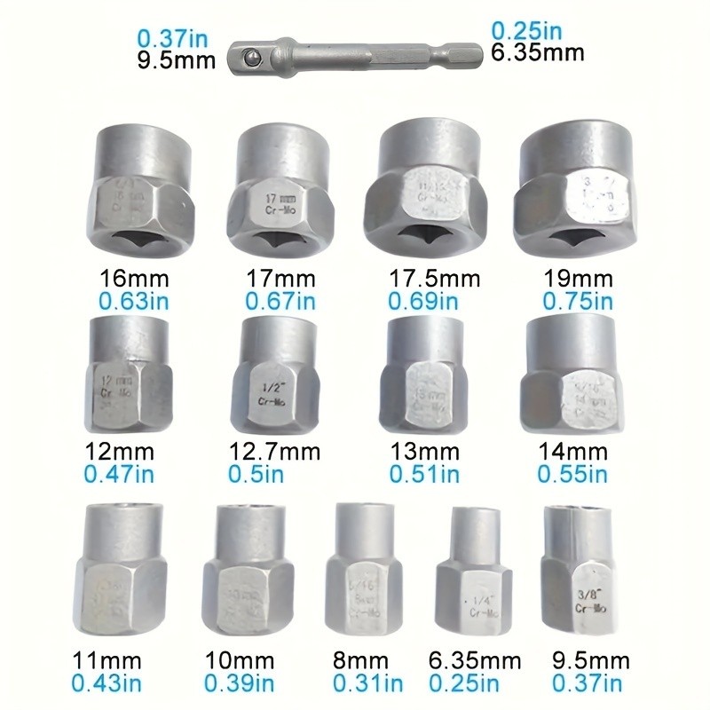 Impact Nut & Bolt Remover Set 3/8" Bolt Extractor Tool Socket Kit With Case 14pc
