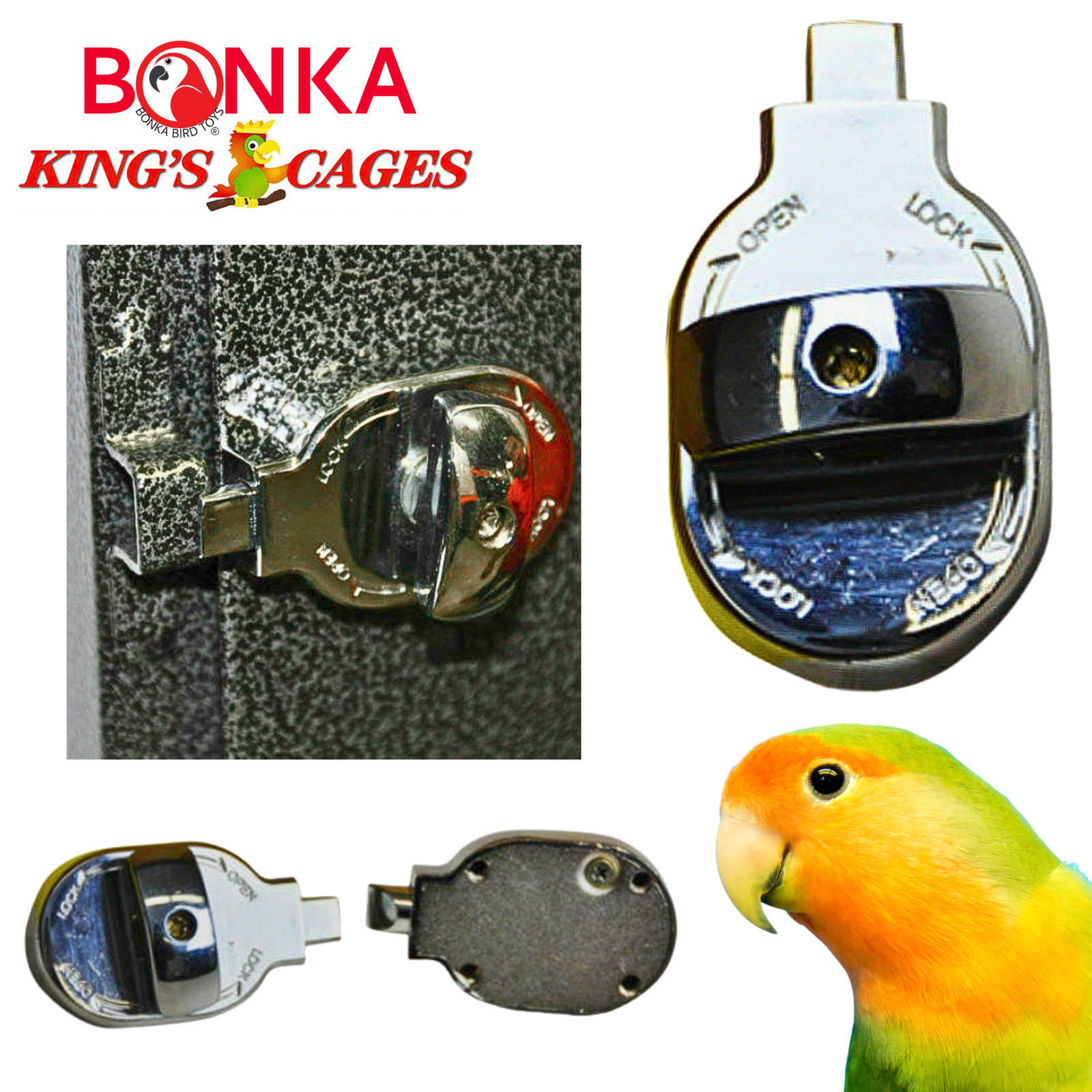 Kings Cages 1334 Lock 6 Round Feeder Door Lock Durable Safe Pet Prevention Latch
