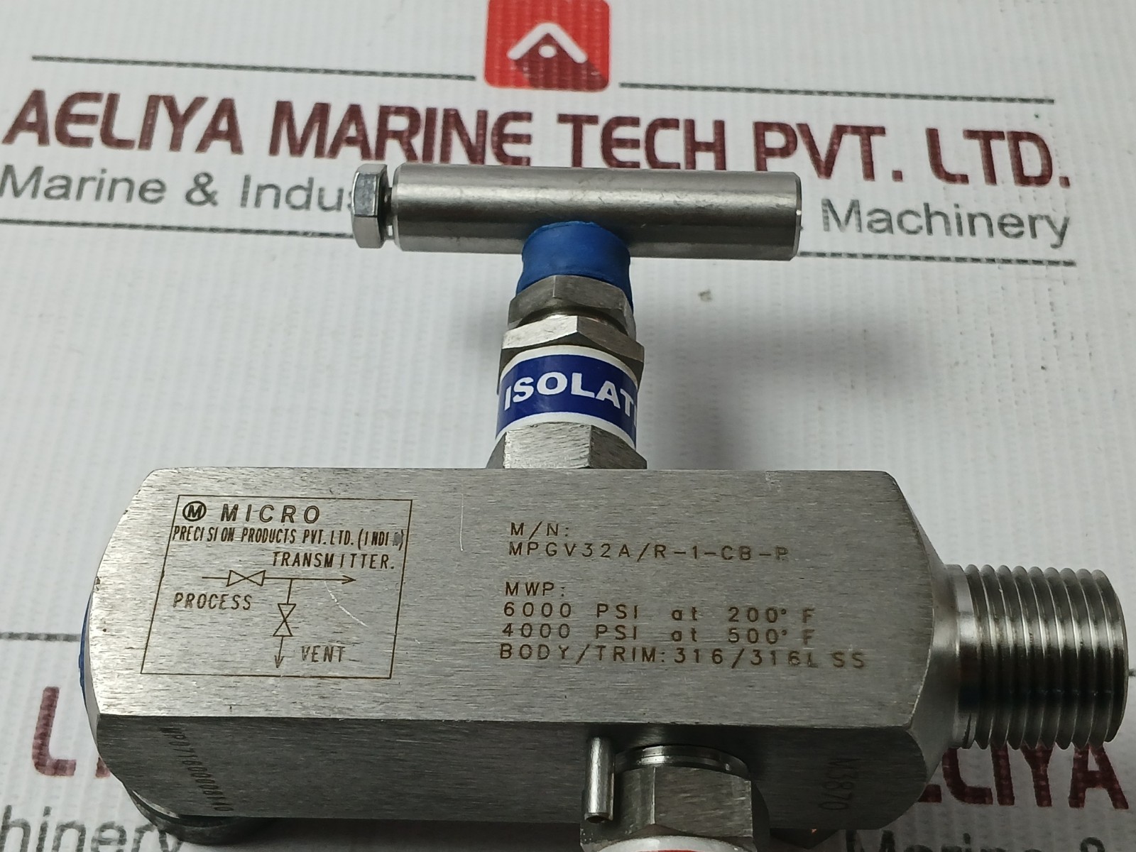 MICRO MPGV32A/R-1-CB-P Two Way Manifold Needle Valve 316L SS 6000PSI