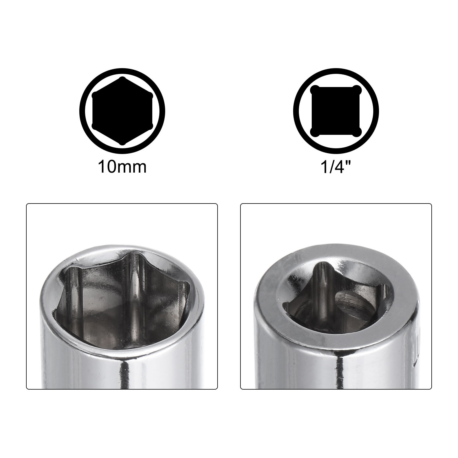 2pcs 6-Point Shallow Socket 10mm 1/4" Drive 2pcs Deep Socket Shallow Socket