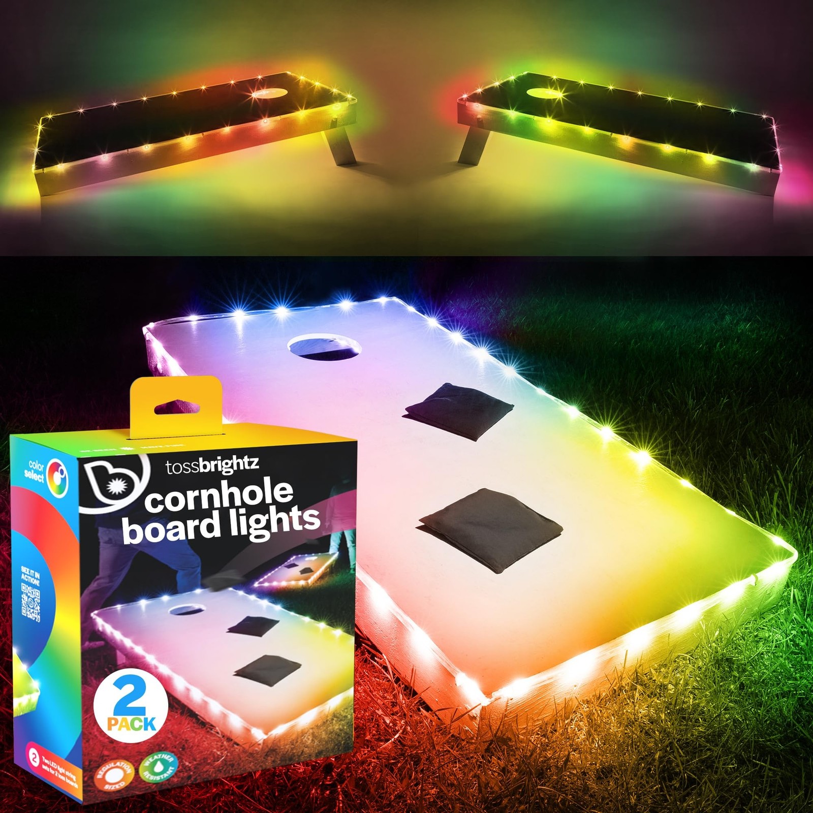 Brightz TossBrightz LED Cornhole Lights for Board and Hole - Includes Lights ...