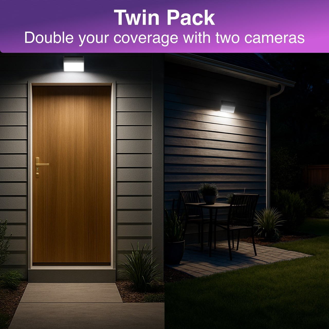 Laser Outdoor Wall Light Camera Twin Pack with Solar Power Security