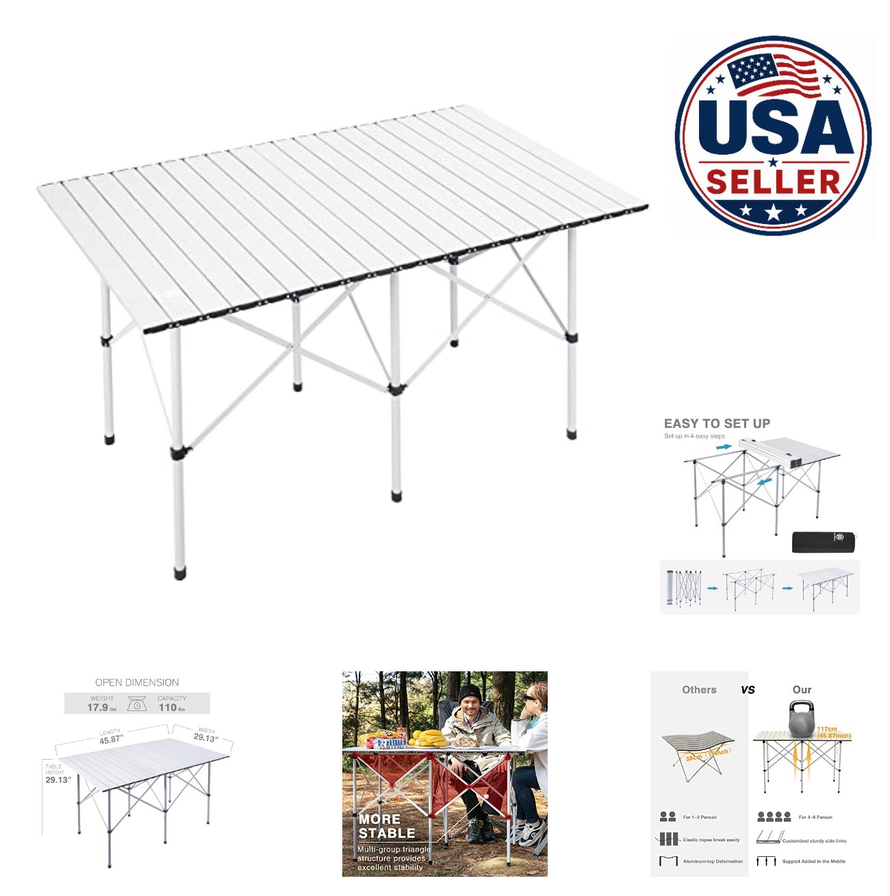 Camping Table Roll Up Lightweight Aluminum Portable 4 Person Outdoor Folding