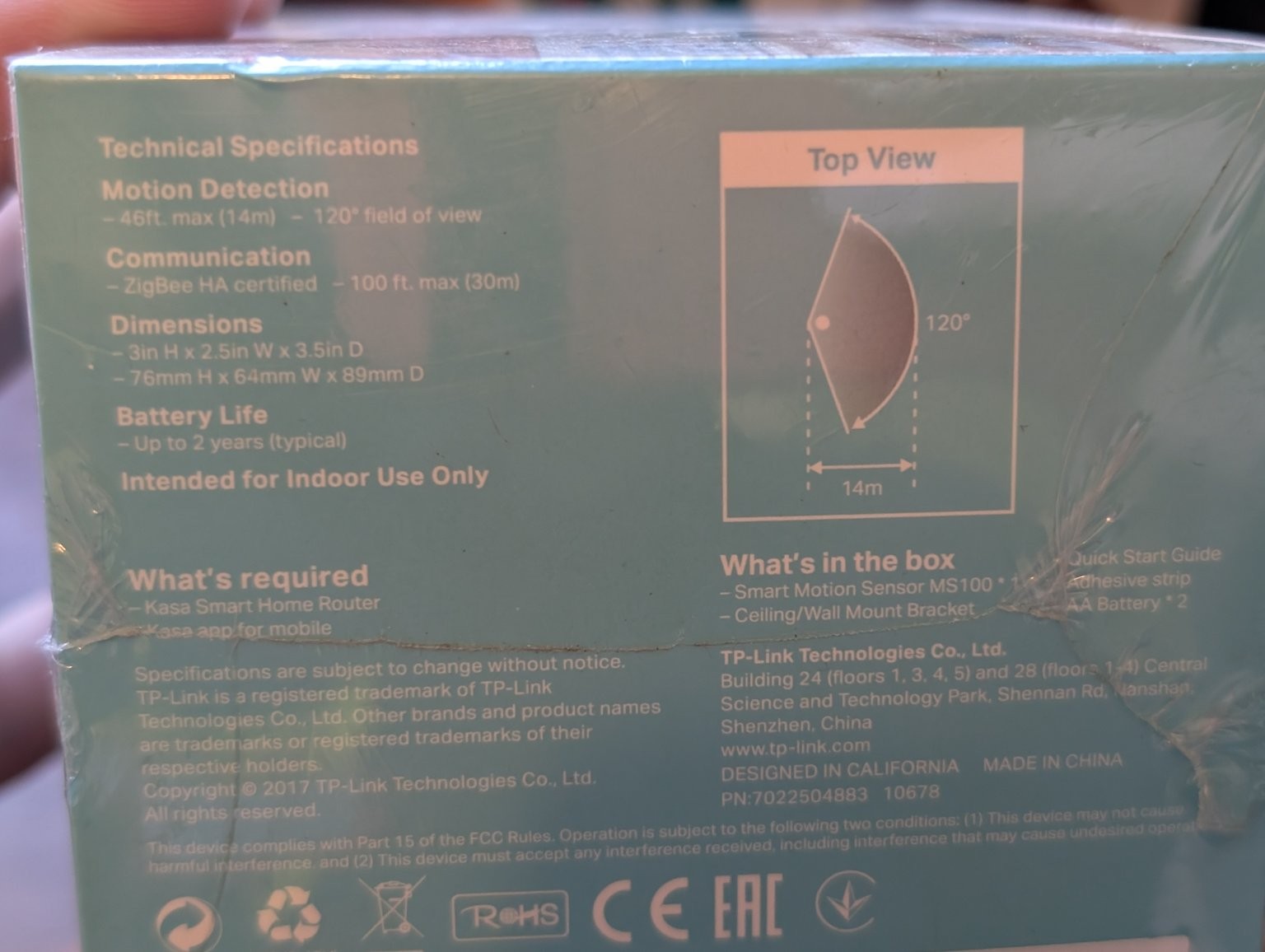 TP-Link Kasa MS100 Smart Motion Sensor Zigbee Indoor Home Security NEW