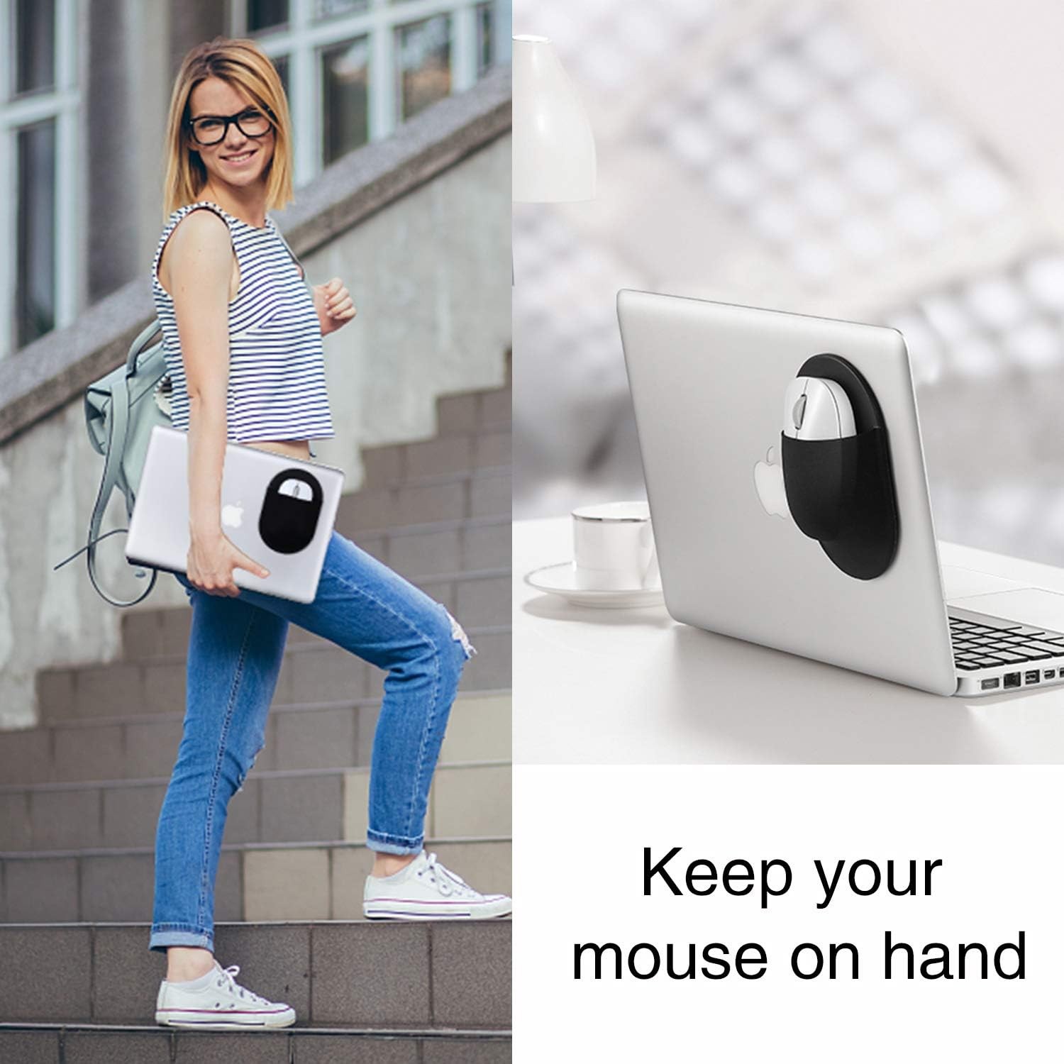 Epessa Universal Stick-On Mouse Pouch, Holder for Wireless Mouse, Black