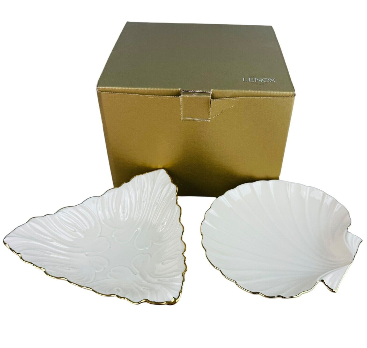 Lenox triad collection serving dishes embossed ivory scallop & triangle shapes
