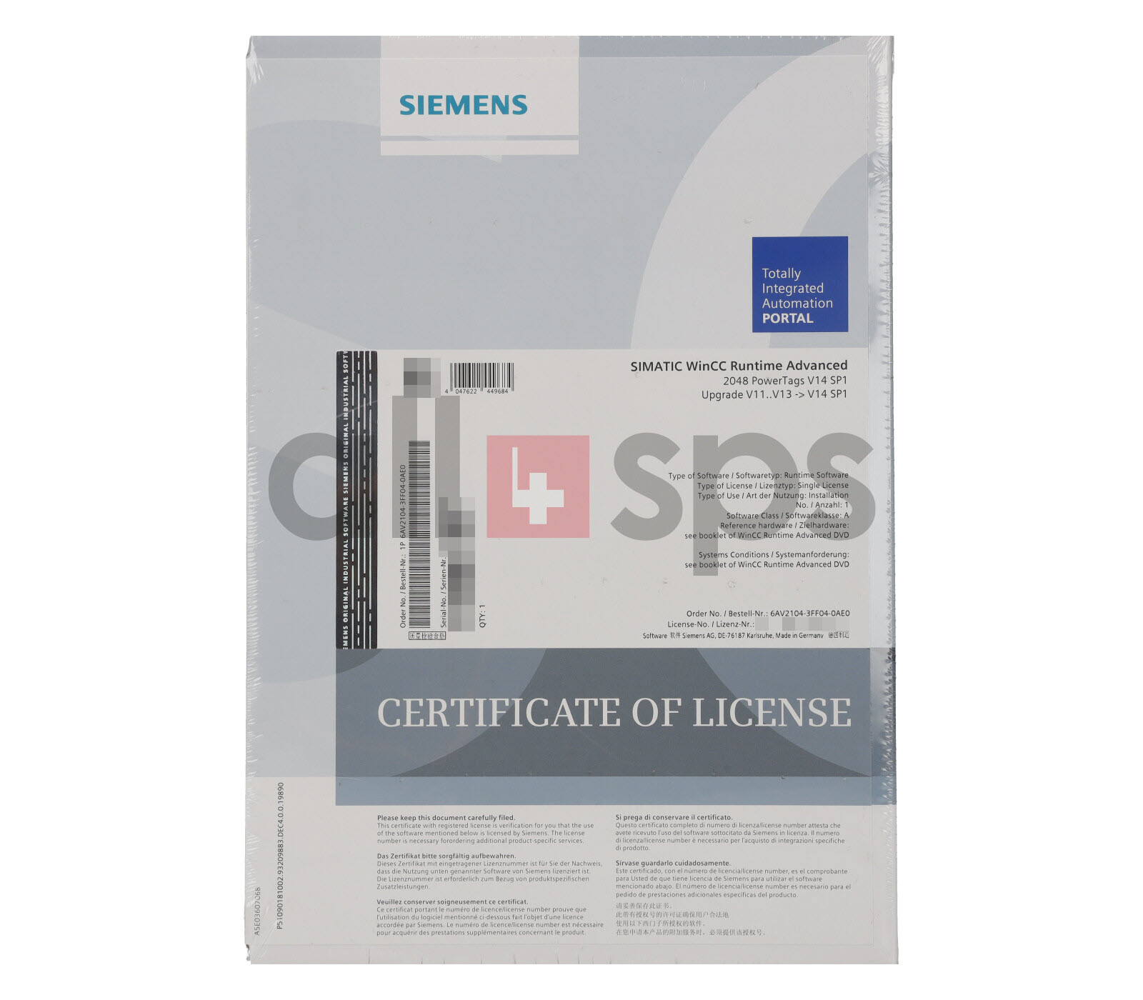 SIMATIC WINCC RT ADVANCED 2048 POWER TAGS V14 SP1 - 6AV2104-3FF04-0AE0 (NS)