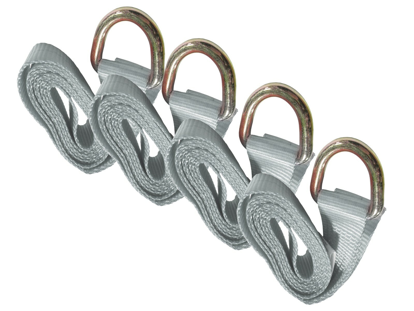 4 Pack 2" x 8FT Lasso Tire Straps Silver w/ D Ring 3,335 lb WLL Car Hauler