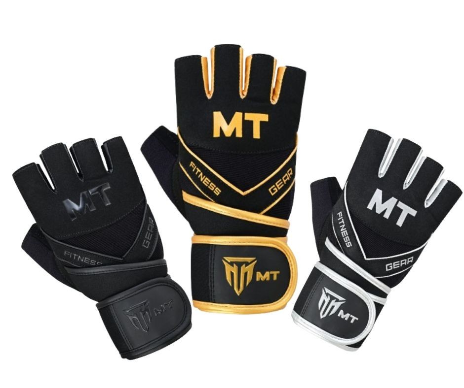 MT Gym Gloves Leather Padded Fitness Wrist Wrap Weightlifting MMA Style Workout