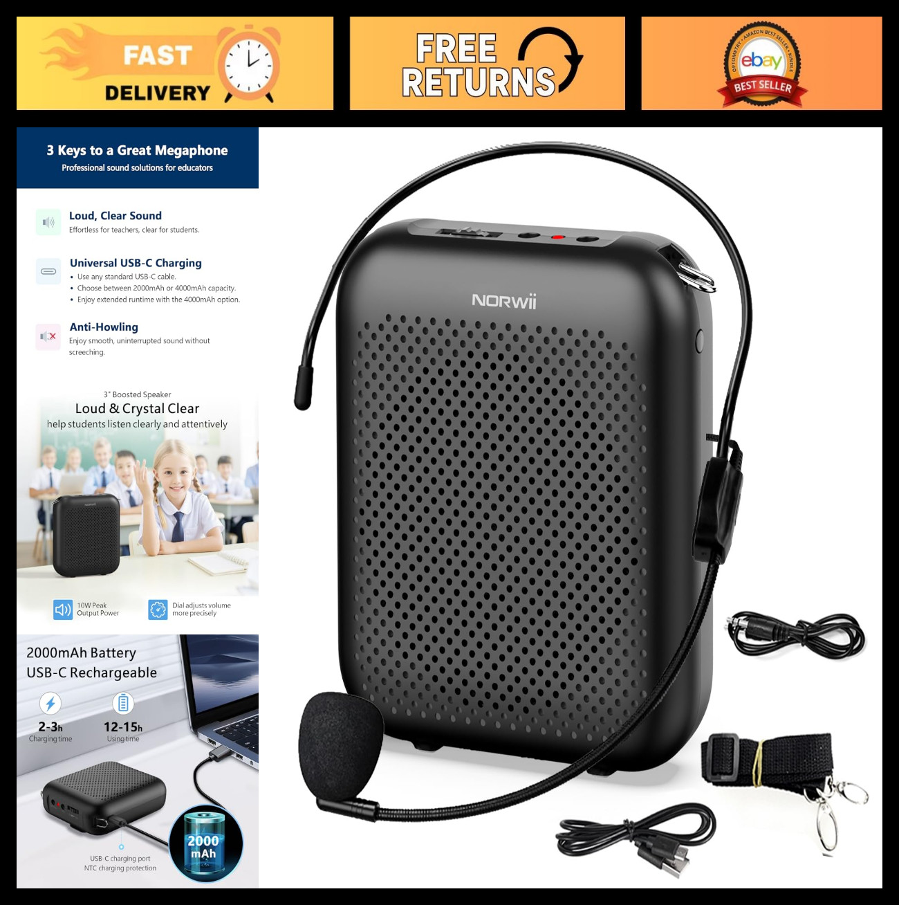 Portable Bluetooth Voice Amplifier, Mini Wired Microphone Headset for Teaching,