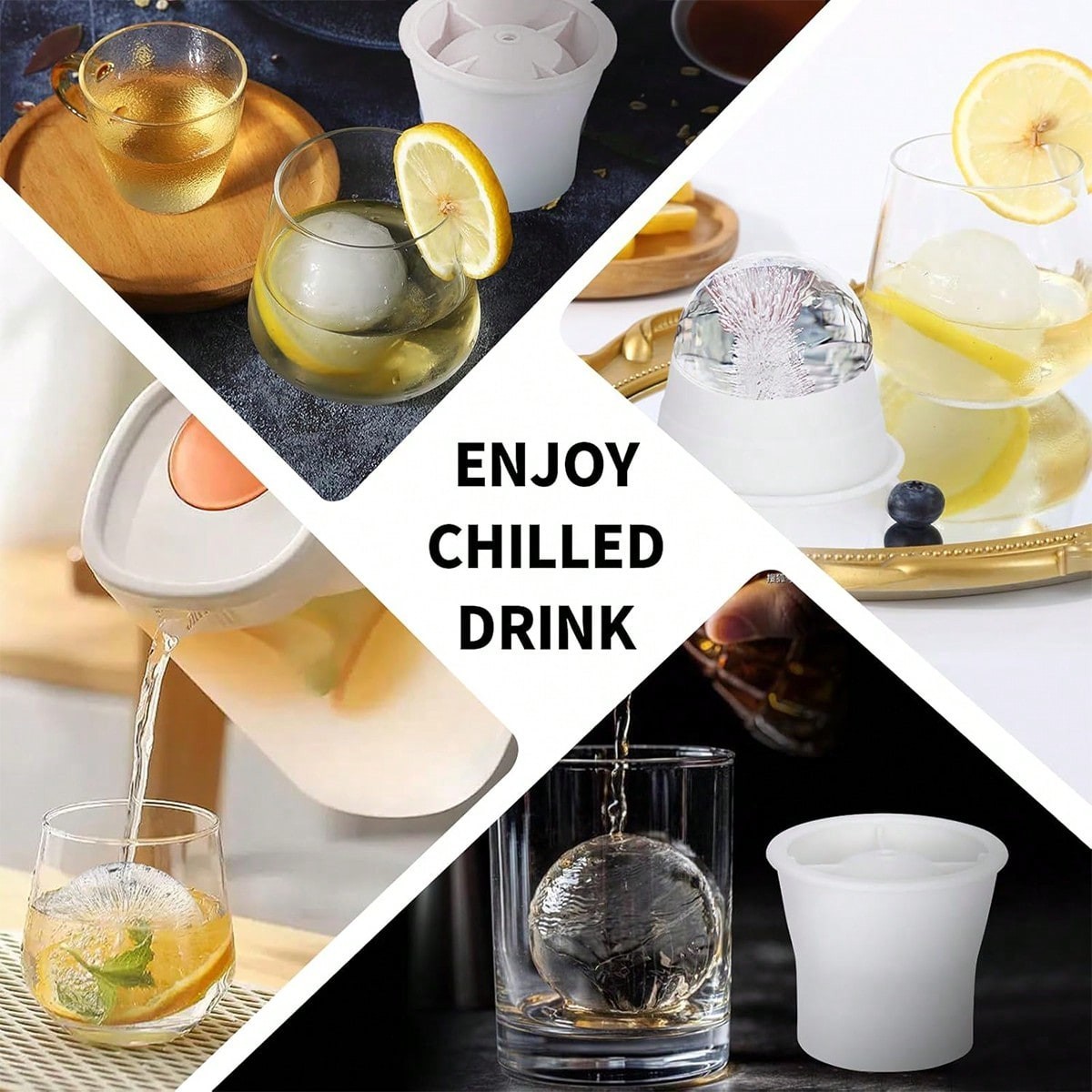 Sphere lce Ball Mold Round Maker Whiskey Cube Mold Stackable Silicone