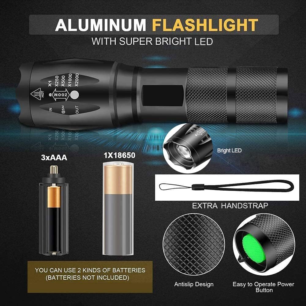 1PC 2 IN 1 White Light&Red Light LED Flashlight Pocket Light Zoomable Torch
