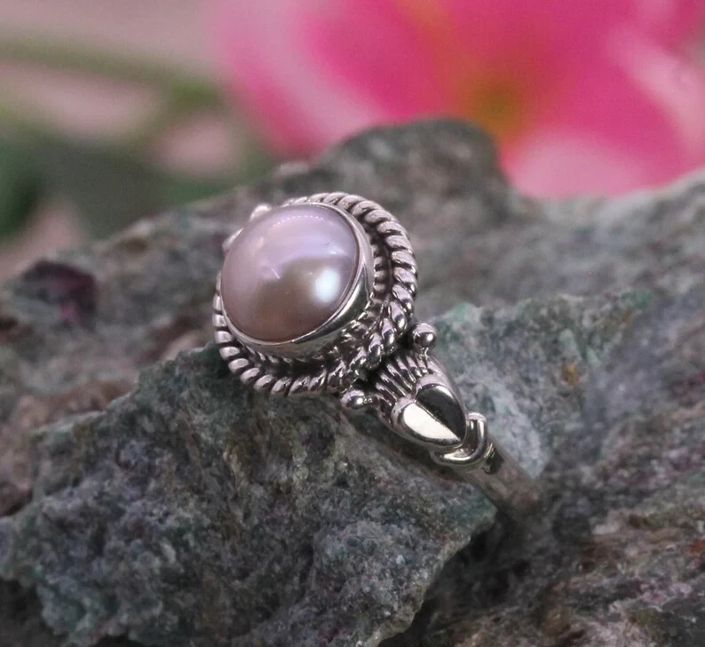 Pearl 925 Sterling Silver Band Ring Statement Ring Handmade Ring All size