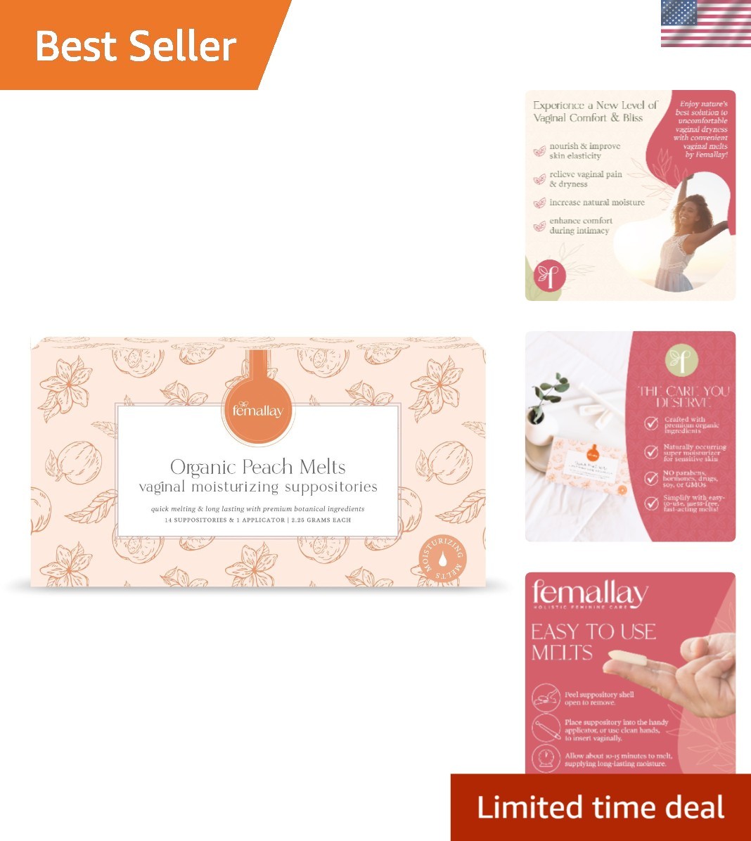 Gentle Organic Vaginal Hydration Suppositories – 14 Count for Discomfort Relief