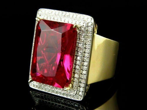 4.50Ct Radiant Cut Red Ruby Lab-Created Men's Engagement Ring 14K Yellow Gold FN