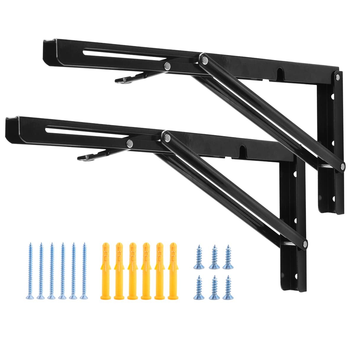 2 Pack 16 Inch Black Heavy Duty Collapsible Shelf Bracket L Bracket Hinge