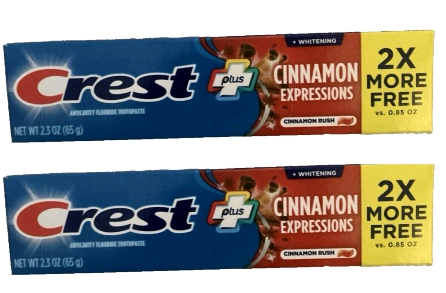 6 X CREST Plus Cinnamon Expressions CINNAMON RUSH + Whitening Toothpaste 2.3 oz.
