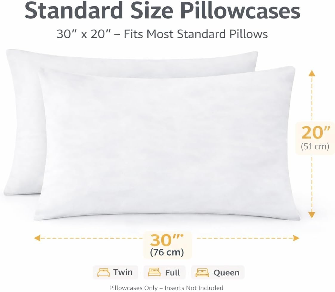 Evolive Ultra Soft Brushed Microfiber Standard Size 20"x30" Pillowcases Pair Set