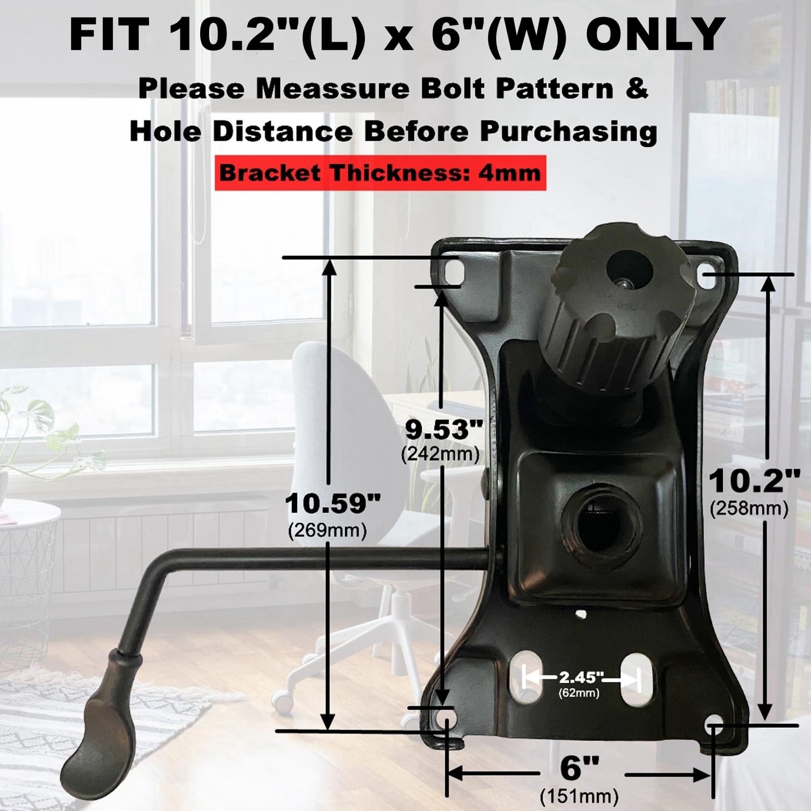 500LBS Office Chair Tilt Control Mechanism Swivel Base 6x10.2 Inch Holes Black